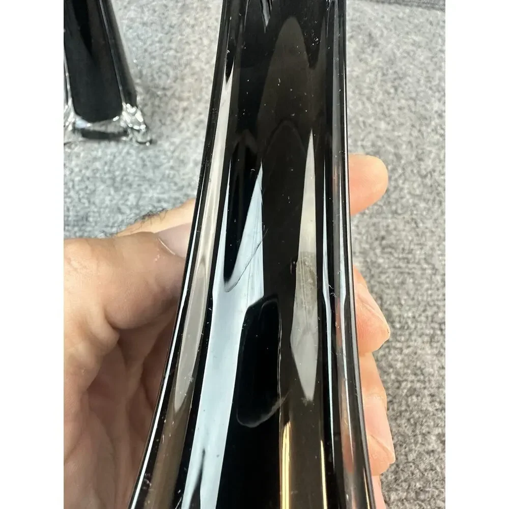 Pair Black Art Glass Bud Vases 12in Tall Slim Elegant Vintage Decor